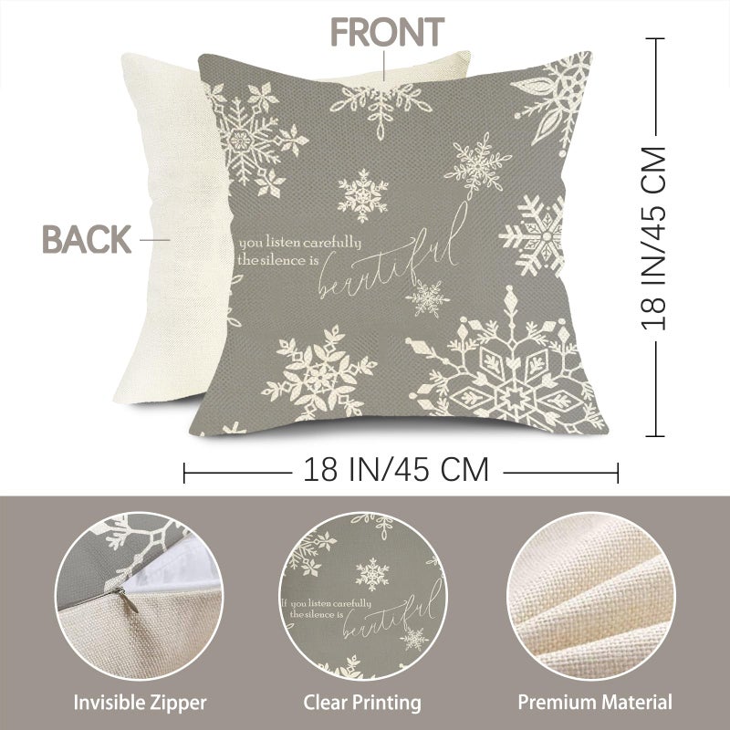 Fjfz Hello Winter Grey White Decorative Throw Pillow Cover 18x18 Set of 4  Baby It's Cozy Inside Christmas Snowflake Home Decorations  Pine Tree Holiday Reindeer Farmhouse Cushion Case Decor for Couch - Image 2